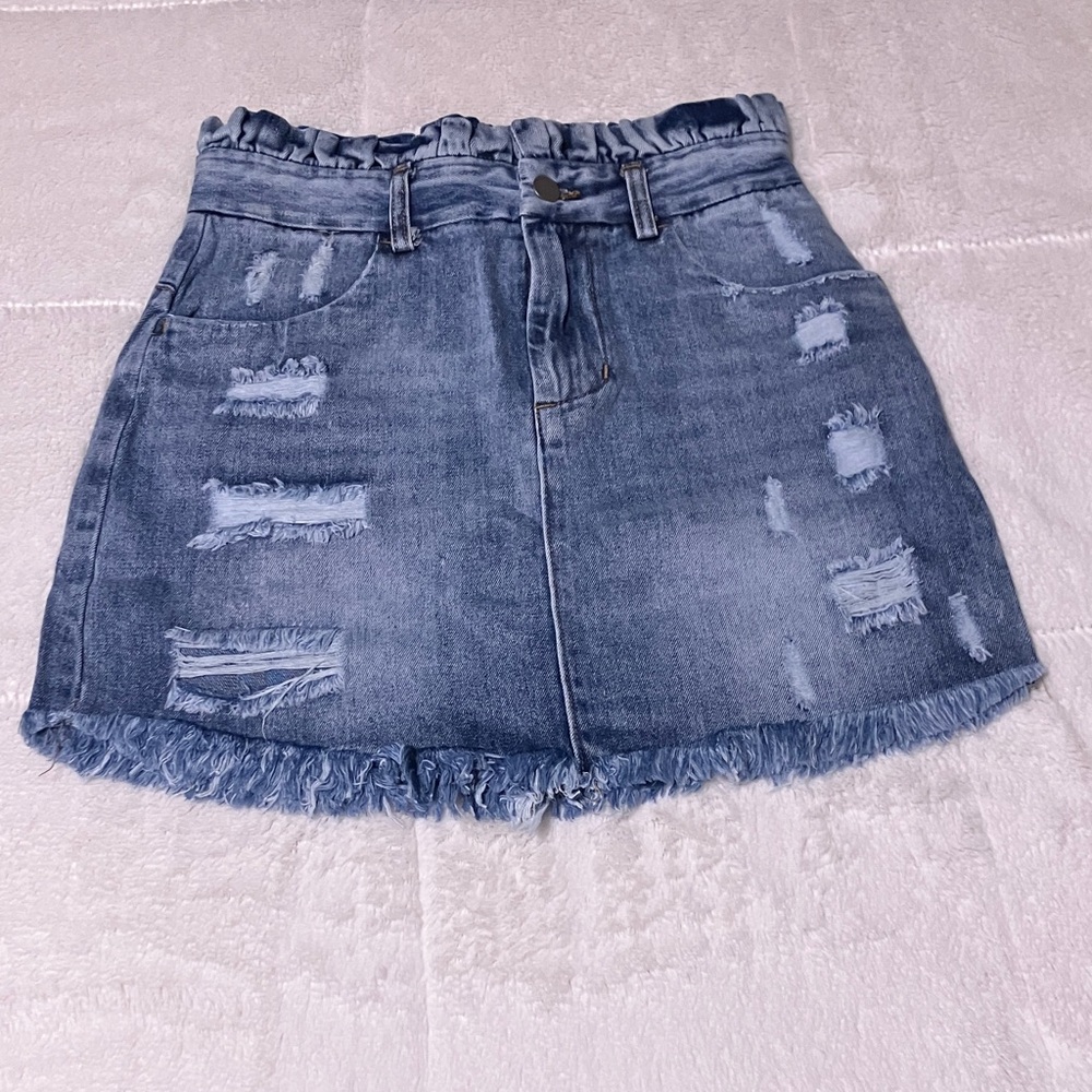 Hayden Light Blue Frayed Denim Mini Skirt